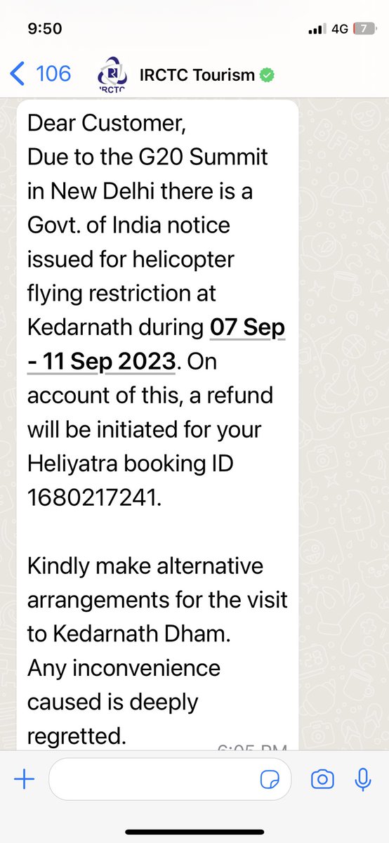 Roopal_Parab's tweet image. See the #IRCTC giving ridiculous reason. Wasn’t govt aware of G20 dates at the time of booking. Pl tell us with broken legs how do we go. @AshwiniVaishnaw @BJPLive @IRCTCofficial @narendramodi @AmitShahOffice