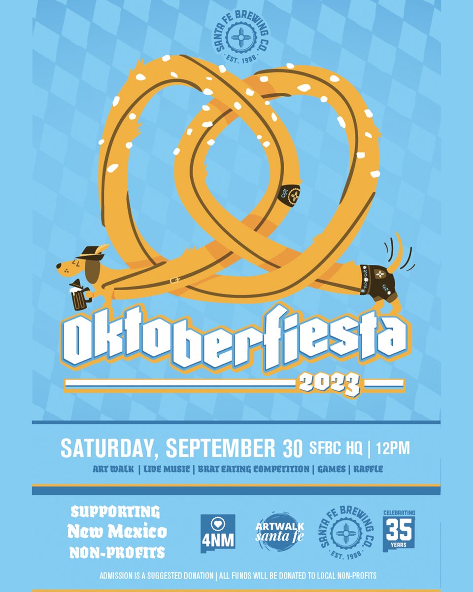 🍻 #Oktoberfiesta is back <a href="/SantaFeBrew/">Santa Fe Brewing Co.</a>'s HQ on 9/30, and we will be joining with 65+ #ArtwalkSantaFe vendors, live music, food, and much more! Admission is a suggested donation that will be split between three #SantaFe non-profit organizations. artwalksantafe.com