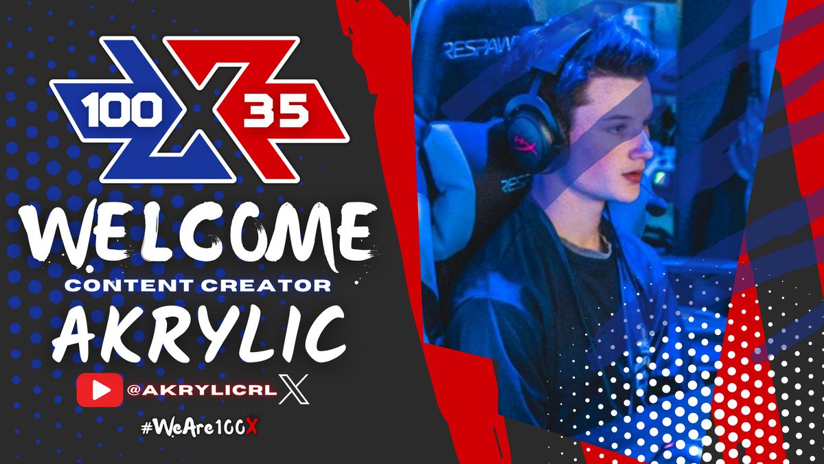 🚨We are thrilled to announce our newest member to the 100X35 Esports Family! Please welcome Content Creator <a href="/AkrylicRL/">AkrylicRL</a>! Get ready for some amazing videos and content coming out soon as we truly have someone special on our hands! #WeAre100X