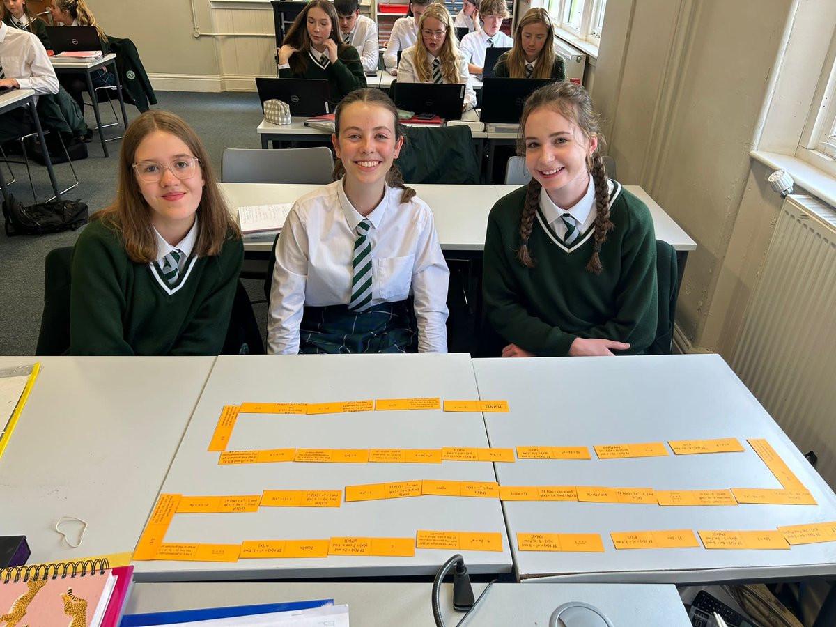 Today our 5.1 Higher class put the ‘fun’ into functions. A race to complete the domino trail. Well done, girls - excellent work! 🥇

#ThisIsStColumbas #beyourbest #MathsIsFun #higherfunctions