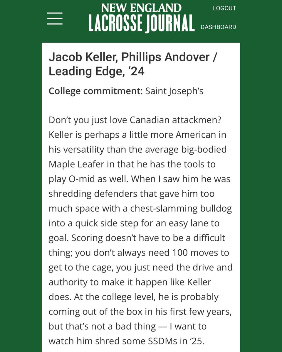 Thanks for highlighting 2024 <a href="/JacobJordanKel2/">Jacob Keller 🇨🇦 🇺🇸 🥍</a> , <a href="/NELaxJournal/">New England Lacrosse Journal</a> <a href="/AndoverAthlete/">Andover Athletics</a>
