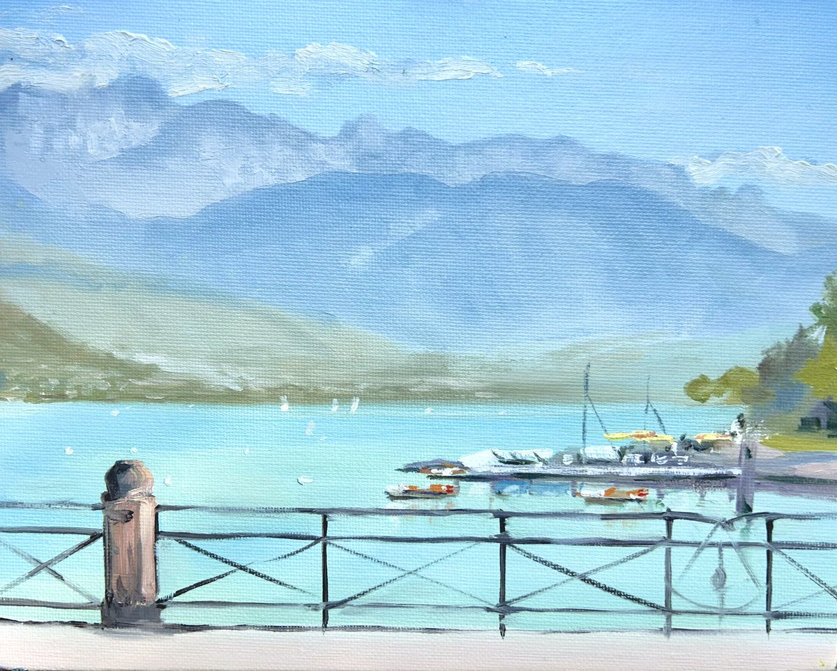 My plein air painting in Annecy today. Oil on board 8” x 10” @artpublishing @mhoilpaints @AandImagazine @The_SAA @PleinAirMag @jacksons_art @rosemaryandco @ParkerHarrisCo #pleinair #annecy #annecymountains #pleinairpainting #pleinairartist