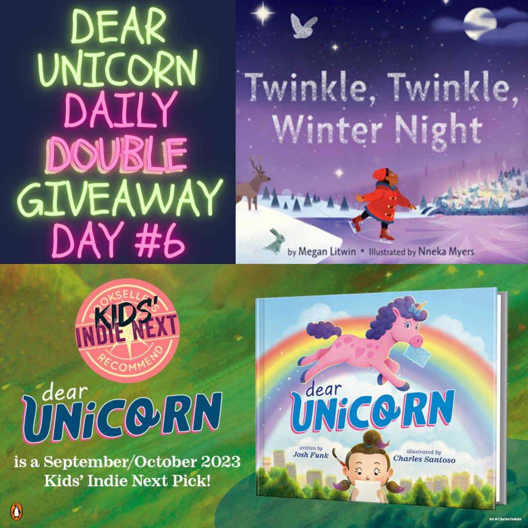 On September 19th, I'm celebrating the release of my 19th book, DEAR UNICORN. So I’m giving away 19 copies (duh) of both DEAR UNICORN and another favorite picture book of mine as part of a *DEAR UNICORN Daily Double #Giveaway* On Day 6, I’m giving away TWINKLE, TWINKLE, WINTER