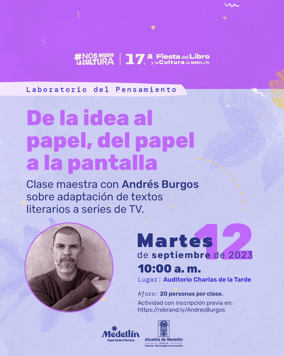 pelucavieja's tweet photo. Gente en Medellín, si quieren que nos sentemos un rato a hablar de libros, series y el oficio del guion nos vemos aquí: https://t.co/3qGQUrRGMw