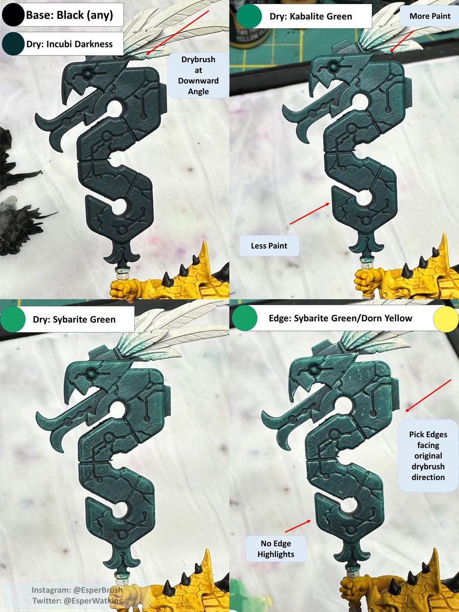 Here’s a quick guide on fast Jade. 
You can wash with nuln or green shade if you want to tie the colors together more. 

#warhammercommunity #paintingminiatures #miniaturepainting #warhammer #warmongers #aos #ageofsigmar #seraphon #paintingtutorial