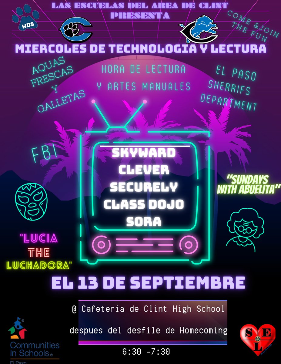 thegolfinglibr1's tweet photo. Parents don't forget to join this fun learning experience after our Homecoming Parade!!!  #Techrocks #GeturReadon #smalltownvibes #familytimeisthebesttime @ClintHSLions @CisClint @CHS_PrideTime @MabelGarcia1014 @MAlvarado_WDS @Mesquita_CHS
@ClintJHS @SurrattLibrary @SurrattCubs https://t.co/7k4TQ33S4e