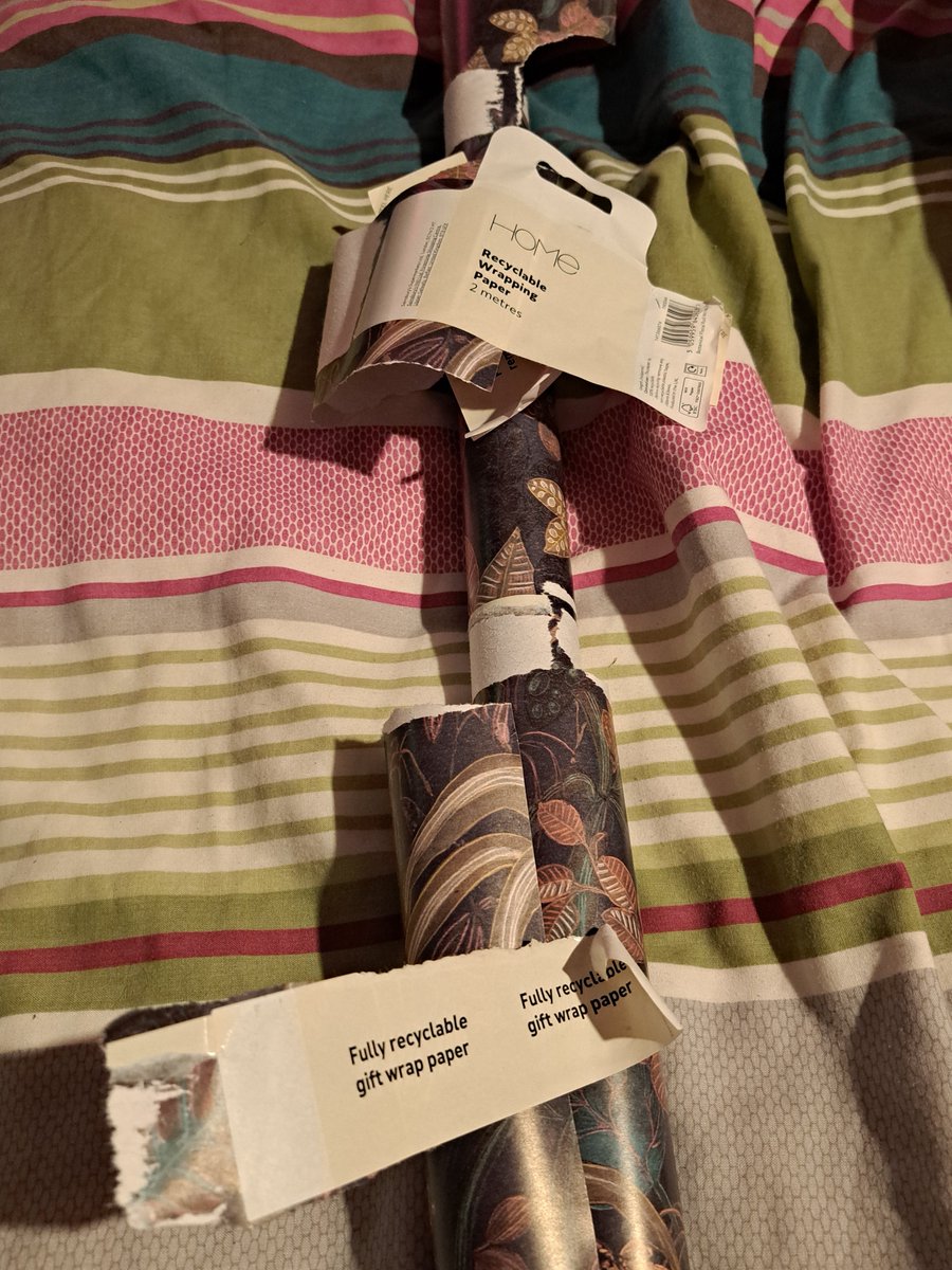 WestDiscGolf's tweet photo. Dear @sainsburys, you really need to rethink the "no plastic" packaging of wrapping paper. The "stickers" have ruined the first few inches of paper. Not good! https://t.co/6UgyTAbAoj