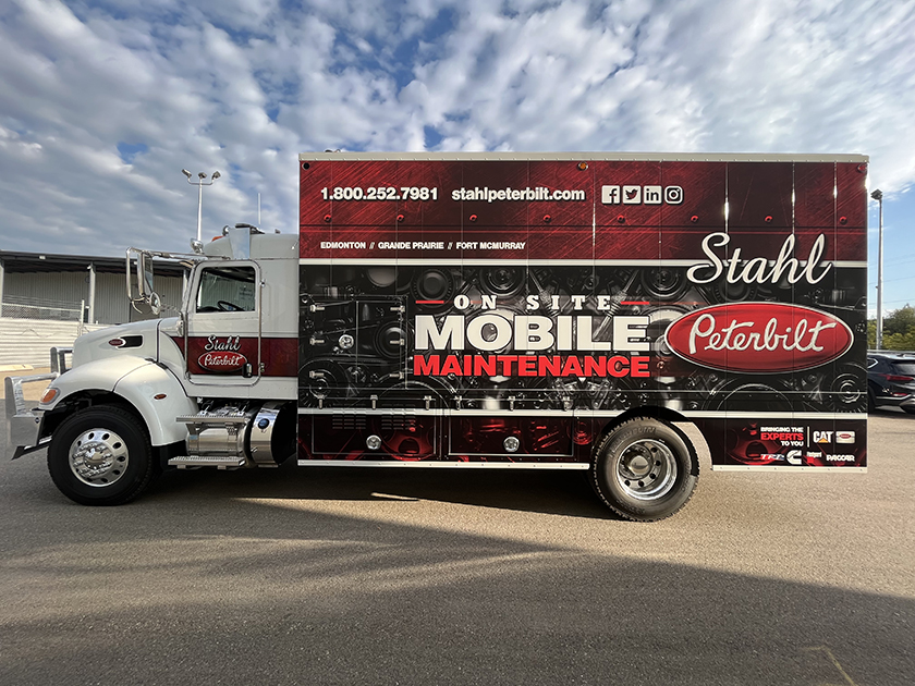 Check out the graphics wrap we did for @StahlPeterbilt ! Grab attention and turn heads in no time using our durable, weather-resistant, vibrant coloured vinyl and designs on your commercial fleet vehicles. 
#SignsAndGraphics #CustomVehicleWrapsCanada #CommercialFleetServices