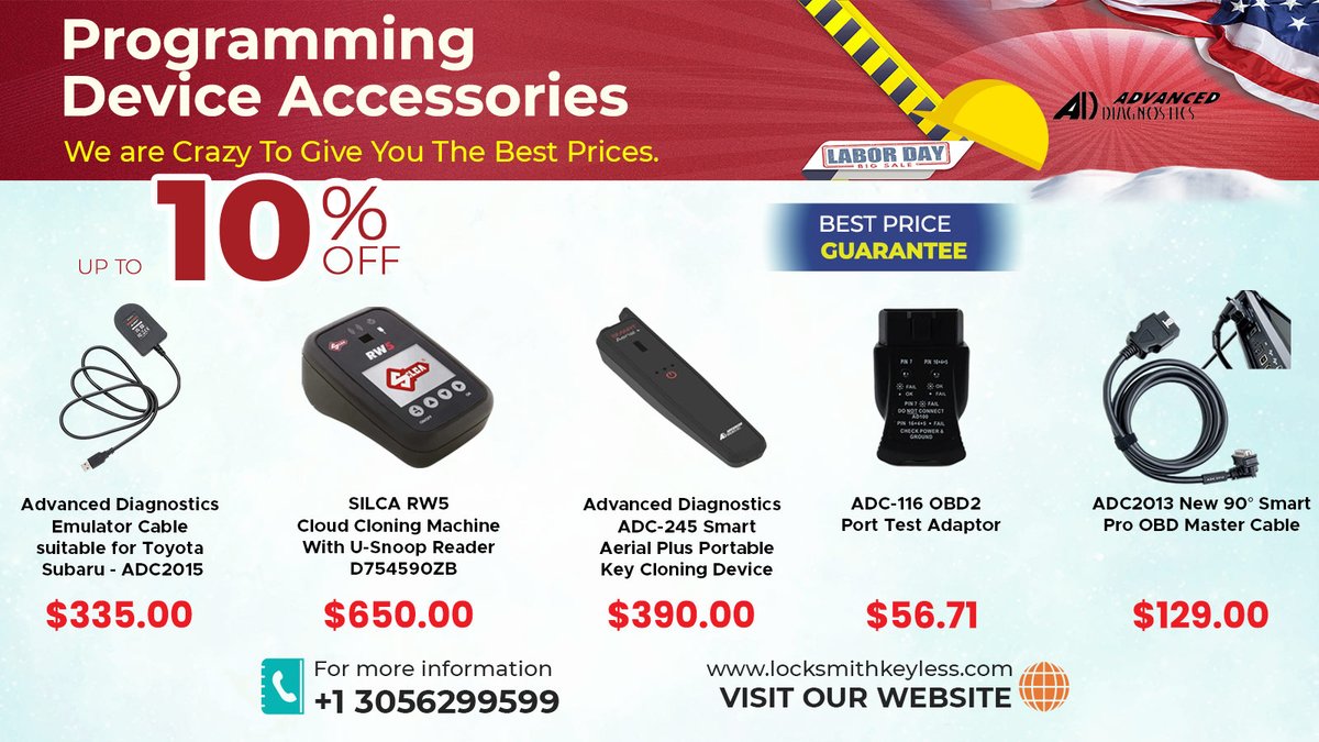LksmithKeyless's tweet photo. 🇺🇸 It's your last Chance ⏰ Our Labor Day sale prices change
https://t.co/pyTSFTwnBK
Time is running out! Grab Unbeatable Deals!
#LaborDaySale2023 #GaabLocks #EmergencyKeysBlades #AdvancedDiagnostics
#ProgrammingDeviceAccessories #EVChargers #BatteryChargers #Lokithor #KeylineUSA https://t.co/QITpBgmtdX