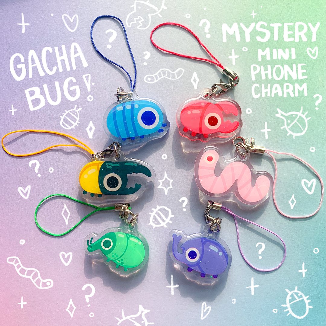 starmint_art's tweet image. Let fate choose your bug buddy with these random mystery phone charms!!!!