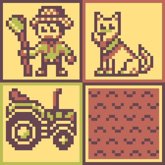 gaidenblk's tweet photo. Pixel Farm
Essa aqui foi uma tentativa de completar o Septembit de 2022 do @saultoons 

Olhando esse desenho novamente sinto a determinação para completar o desafio!

#pixelart #pixel #art #pixelartist #aseprite #farm https://t.co/S5dxxxnEJF