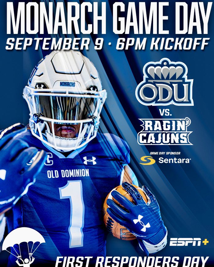 Only Three Days away from the @odufootball home opener! - Kaufman Mall opens at 2pm - Pick up Rally Towels at the Marketing Tent - Wear your Tradition T-Shirt - Come early and see the Parachute Jump Team #ODUSports | #ReignOn | #Monarchs