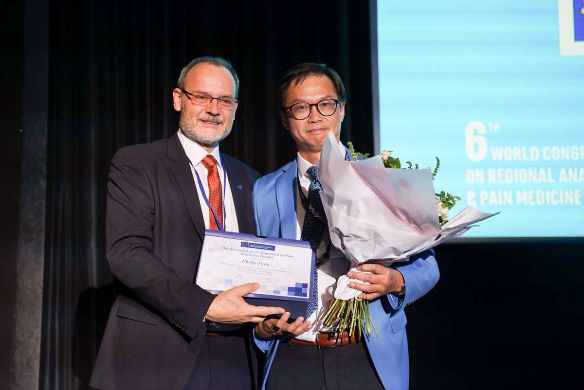 Many congratulations to the ESRA Awardees! 👏 #ESRAworld2023 🏆 Carl Koller Award: Prof Manoj KARMAKAR 🏆 Recognition of Education in Regional Anaesthesia Award: Drs @claralexlobo & @docmorne 🏆 Recognition of Education in Pain Medicine Award: Prof @DrPhilipPeng
