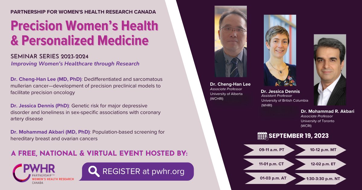 Join the first installment of the 2023-2024 PWHR Women’s Health Research Seminar Series, spotlighting transformative healthcare research for women, trans, and non-binary individuals. Register by visiting the link below: pwhr.org/seminar-series/ @pwhrcanada