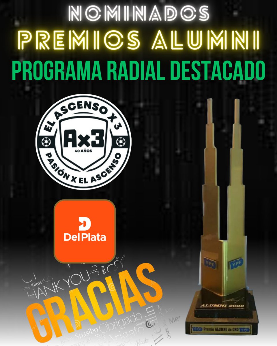 🏆Estamos muy felices de anunciar que una vez más "El Ascenso X 3" está ternado a los <a href="/PremiosAlumni/">Premios Alumni</a> 

🎙️"PROGRAMA  RADIAL DESTACADO" 

📻Por Nuestra participación en <a href="/RadioDelPlata/">Radio Del Plata</a> 

👏 Muchisimas Gracias a Todos los que confian desde hace 39 años en Nosotros.

👤 <a href="/DanielCacioli/">Daniel Cacioli</a>