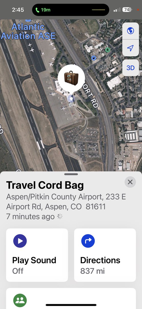 jason_blessing's tweet photo. . @FlyAspenAirport , I am dealing with @united incompetent baggage department trying to track down a bag that’s been at your airport since Friday afternoon. Do you have a local # I can call? I have an Apple AirTag and can see exactly where the back is as of last Friday afternoon https://t.co/4TXbjmla9z