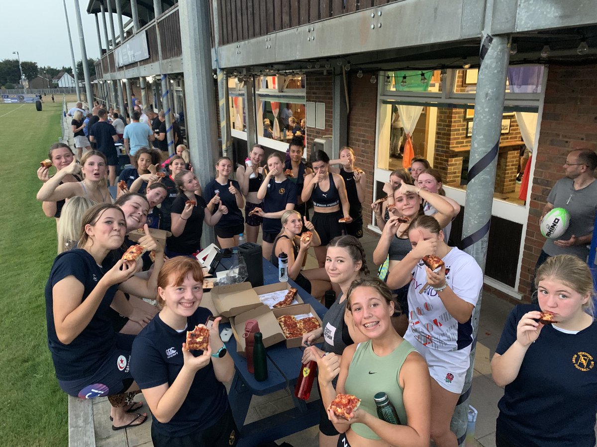 PierreBleriot's tweet photo. Another great session with the ⁦@HertfordRFC⁩ girls tonight, making the most of the sunshine with a social &amp; pizza. Player development &amp; making connections. Great group to coach, very proud of progression. Sending messages of good luck to ⁦@ellawyrwas⁩ in England Camp https://t.co/9Dq6JvmNhs