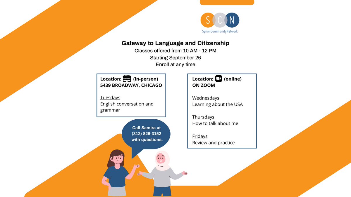 SCN_Network's tweet image. We&apos;re hosting workshops on English and Citizenship! Gateway to Language and Citizenship classes will offer opportunities for individuals to strengthen their English skills as well as develop a better understanding of the U.S. and its systems. Enroll at docs.google.com/forms/d/1329MI…