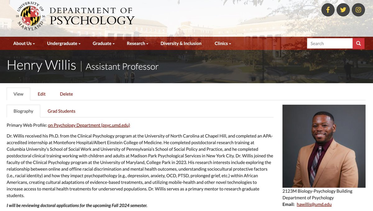 My faculty profile is now live! psyc.umd.edu/facultyprofile… This is also a good time to share that I’ll be recruiting my first graduate student to start in Fall 2024 in the Clinical Psych PhD program @ UMD College Park. More info about my lab’s upcoming projects coming soon!