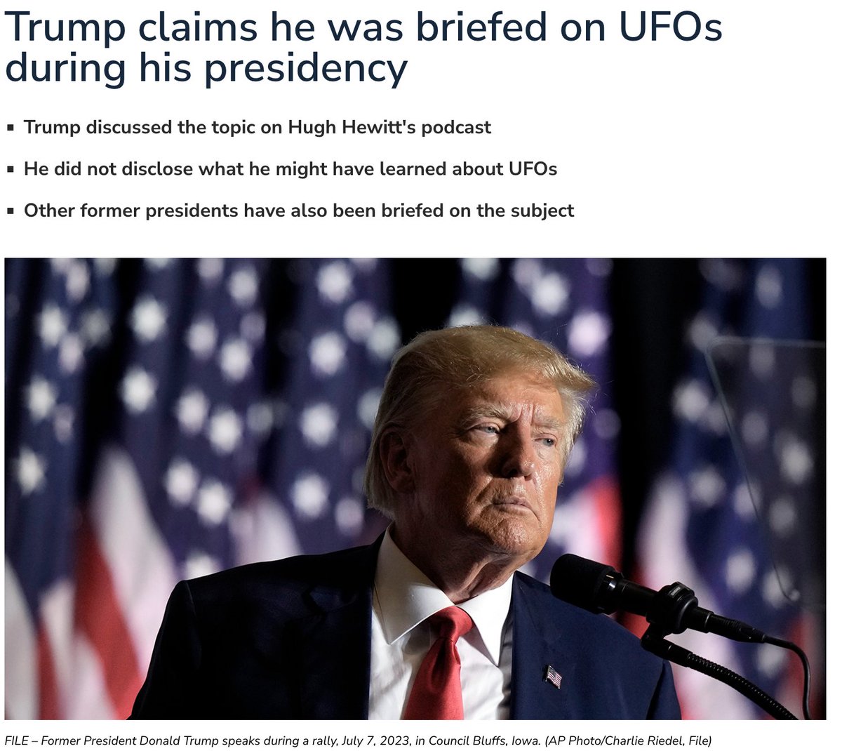 Docneuroeo's tweet photo. BREAKING 🔥

Trump claims he was briefed on UFOs during his presidency

https://t.co/1bAW8TUYqL