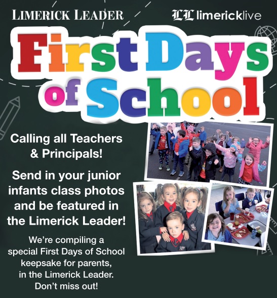 Limerick_Leader's tweet photo. ๐ขOur special First Days of School supplement is coming soon so make sure to email your photos to news@limerickleader.ie - more details to come! #firstdaysofschool https://t.co/oq0oYfWQNz