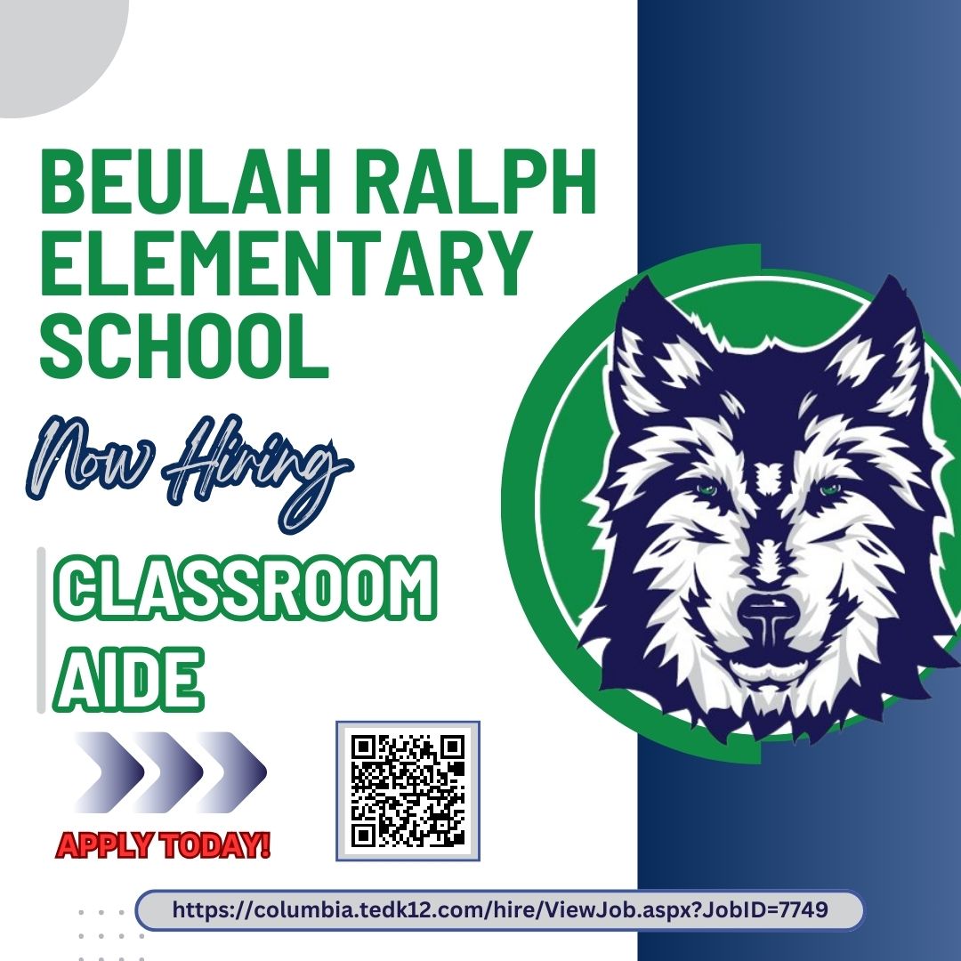 Beulah Ralph Elementary is looking for some awesome Classroom Aides to come join their team! Apply Today: columbia.tedk12.com/hire/ViewJob.a… #CPSBest #ScholarsFirst #CPSInspire