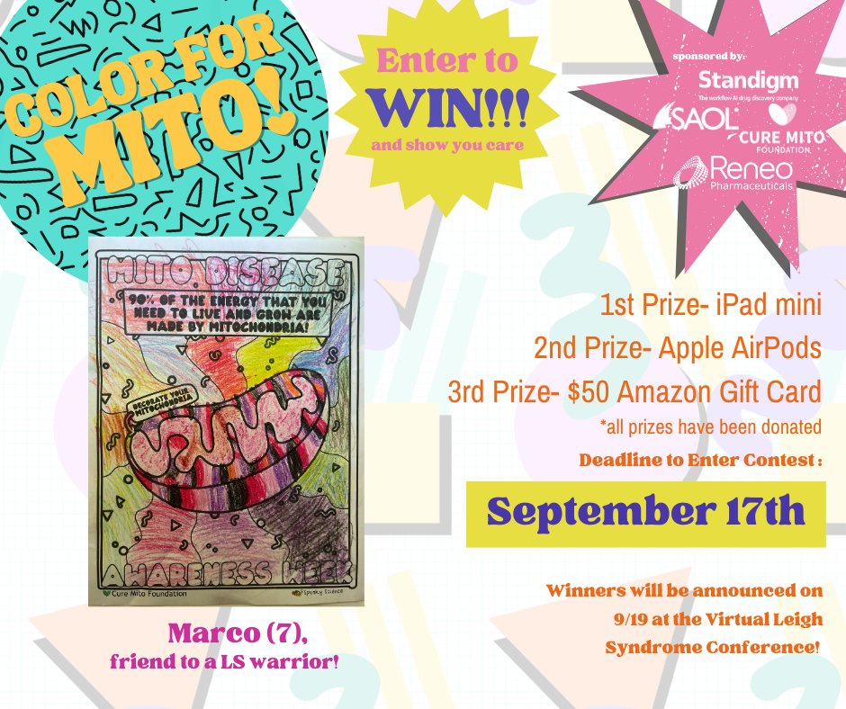 cure_mito's tweet photo. September 17th is the last day to submit your entries! Thanks to Marco, years old, a friend of a mito warrior for this beautiful picture! Join and win prizes: https://t.co/N2GXN4tAmq
#leighsyndrome #mito #mitochondrialdisease #colorformito https://t.co/uNu6yoCwVN