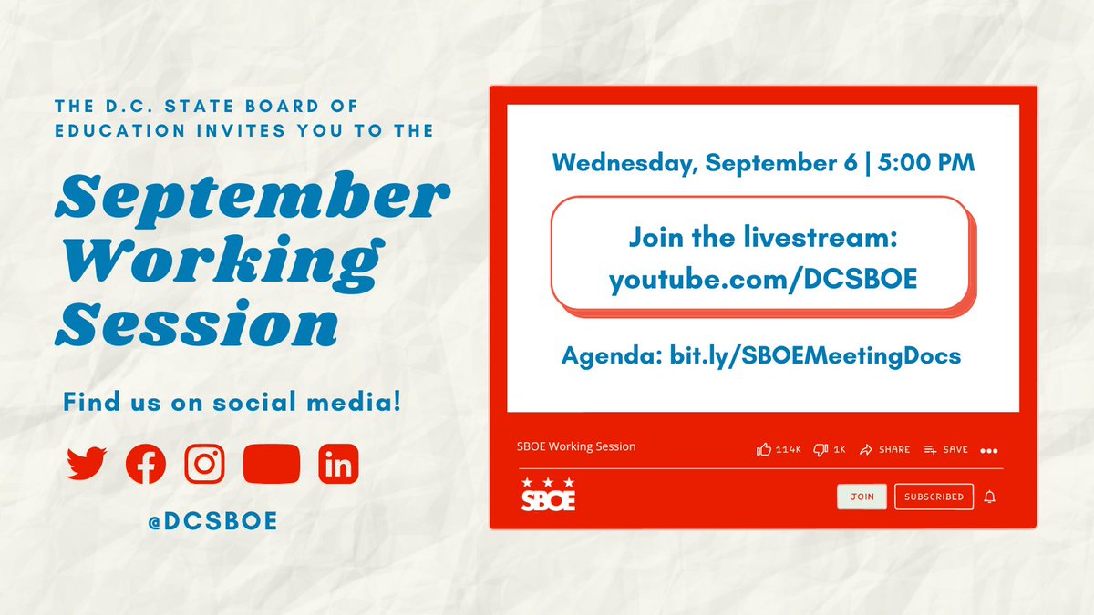 Join our September Working Session TONIGHT at 5pm! On the agenda: 🍁@OSSEDC presents changes to the DC School Report Card 🍂@OSSEDC will lead discussion on Financial Literacy Standards 🍁FY 2025 Need for Appropriations and Enhancements Discussion 🍂Fall Engagement Discussion