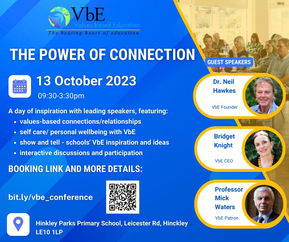 vbezone's tweet image. 📆The VbE Annual Conference is just over one month away!

➡️ The conference covers VbE principles and practices, values-based connections/relationships, self-care and personal wellbeing.  

Details and bookings:
valuesbasededucation.com/training/confe…

#valuesbasededucation #valueseducation