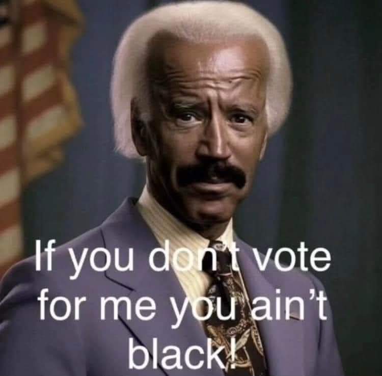 They got #POTUS46, #JimCrowJoe Biden, out here looking like the Dictator of a #BananaRepublic.

#YouAintBlack
#Election2020
#ElectionsHaveConsequences
#ElectionIntegrity
#VoteInPerson (VIP)
#Election2024
#Trump2024