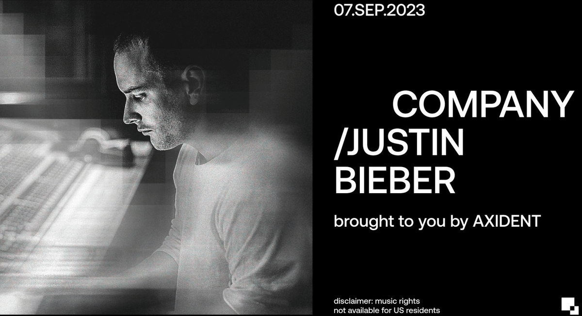 Justin Bieber NFTs are minting tomorrow.

• His song "Company" is being tokenized
• 2,000 editions
• $28 each
• Each NFT earns 0.0005% royalties when Company is streamed

This is actually a pretty interesting concept.

When company is played, NFT holders get paid.