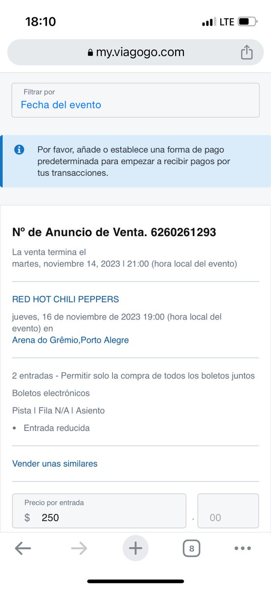 rsegoviaduarte's tweet photo. @BrazilRHCP tengo entradas a la venta para el recital de Porto Alegre el 16 de noviembre. No puedo asistir. Si me ayudan a venderlas . Son 2 entradas. Están a la venta en Viagogo Seguramente alguien quiere ir a ver a los gran RHCP!  Gracias! https://t.co/au9pwR7BDr