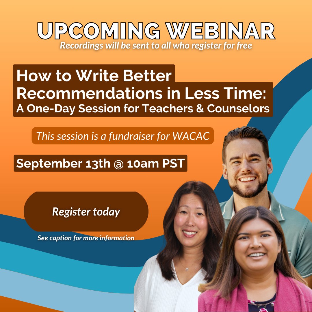 💻🚨 WEBINAR ALERT: How to Write Better Recommendations in Less Time: A One-Day Session for Teachers & Counselors | September 13th @ 10am PST with Tom Campbell, Erin Kim, & Ayesha King ➡ Register today at the link: students.collegeessayguy.com/recommendation…