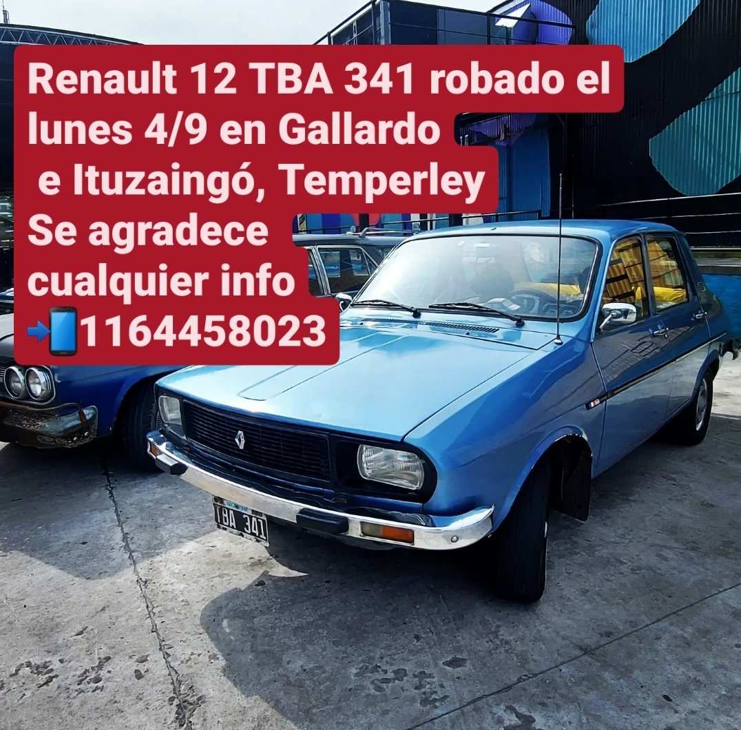 Fue robado el 4/9 en Ituzaingó y Gallardo, Temperley. Es una herencia familiar. #Renault12 TBA341 ¿Lo viste? ¿Te lo ofrecieron? 📲1164458023 se agradece cualquier info y retuit