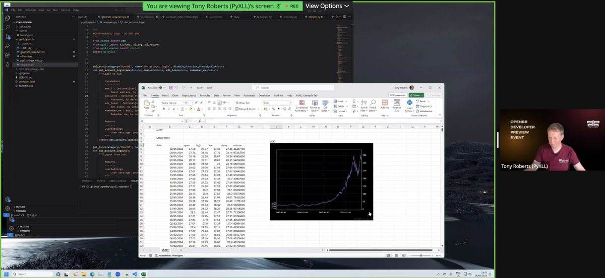 <a href="/pyxll/">PyXLL</a> talking about what you can do with our new OBBject on Excel. 🤯

You can even get OpenBB charts on Excel. Seamless.

Strap in.