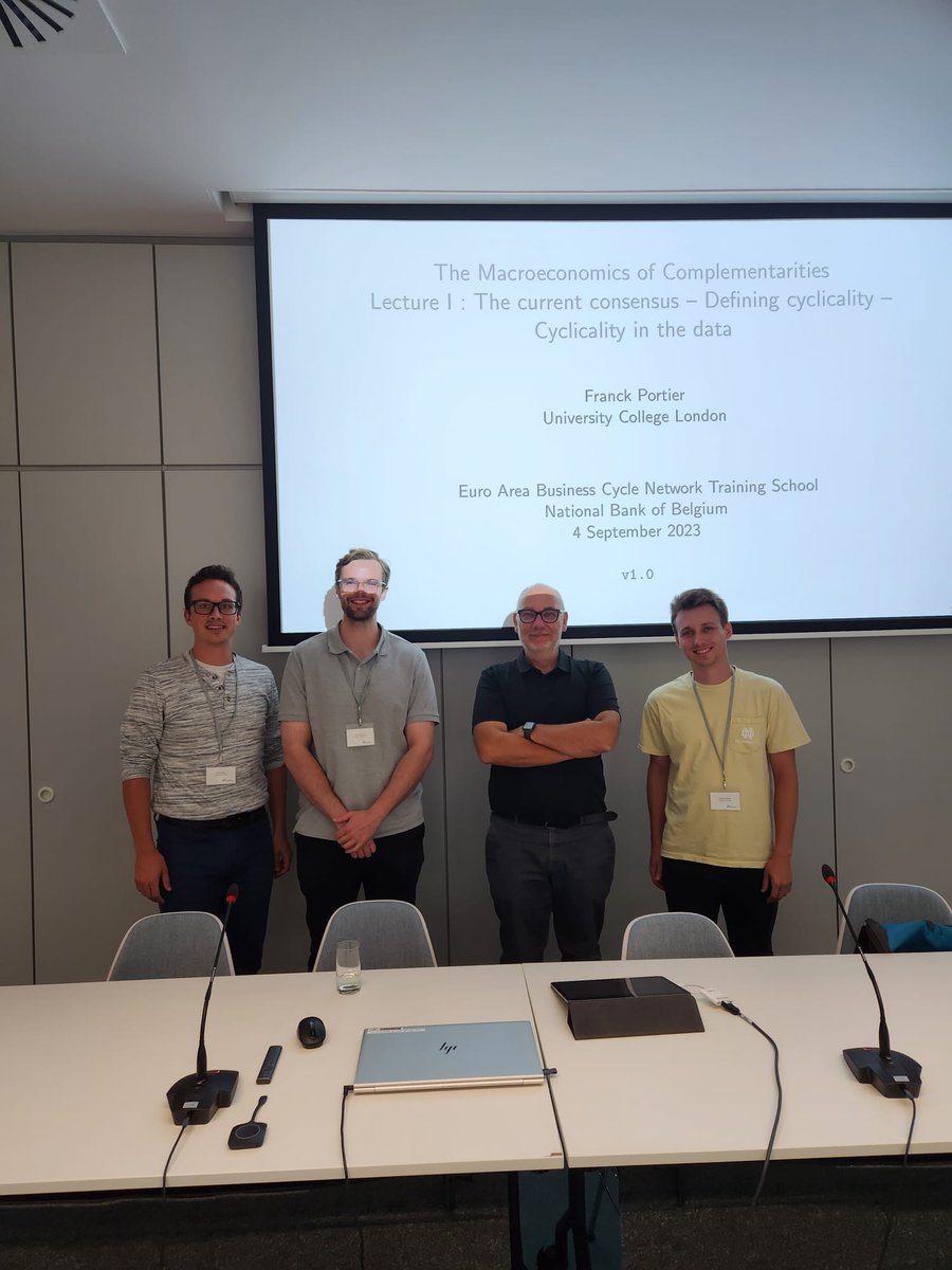 Two of our talented graduate students, Thomas Poitevin and Pascal Frank (<a href="/PascalFrank12/">Pascal Frank</a>), just participated in the EABCN training school on Macroeconomics of Complementarities (hosted by the National Bank of Belgium, <a href="/NBB_BNB_FR/">Banque nationale de Belgique</a>). Pictured here with Frank Portier
<a href="/FpjPortier/">Franck Portier</a>
