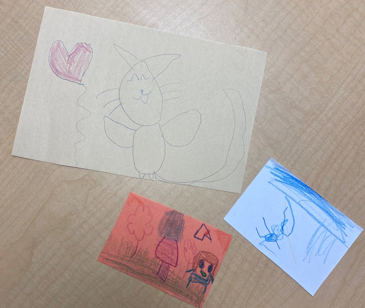 My tiny coworkers greeting me with a surprise first thing this morning ❤️…a scarecrow because I told them I love fall, a “sea spider” 🤷🏼‍♀️ and a picture of my dog! #JoyJamesCISD