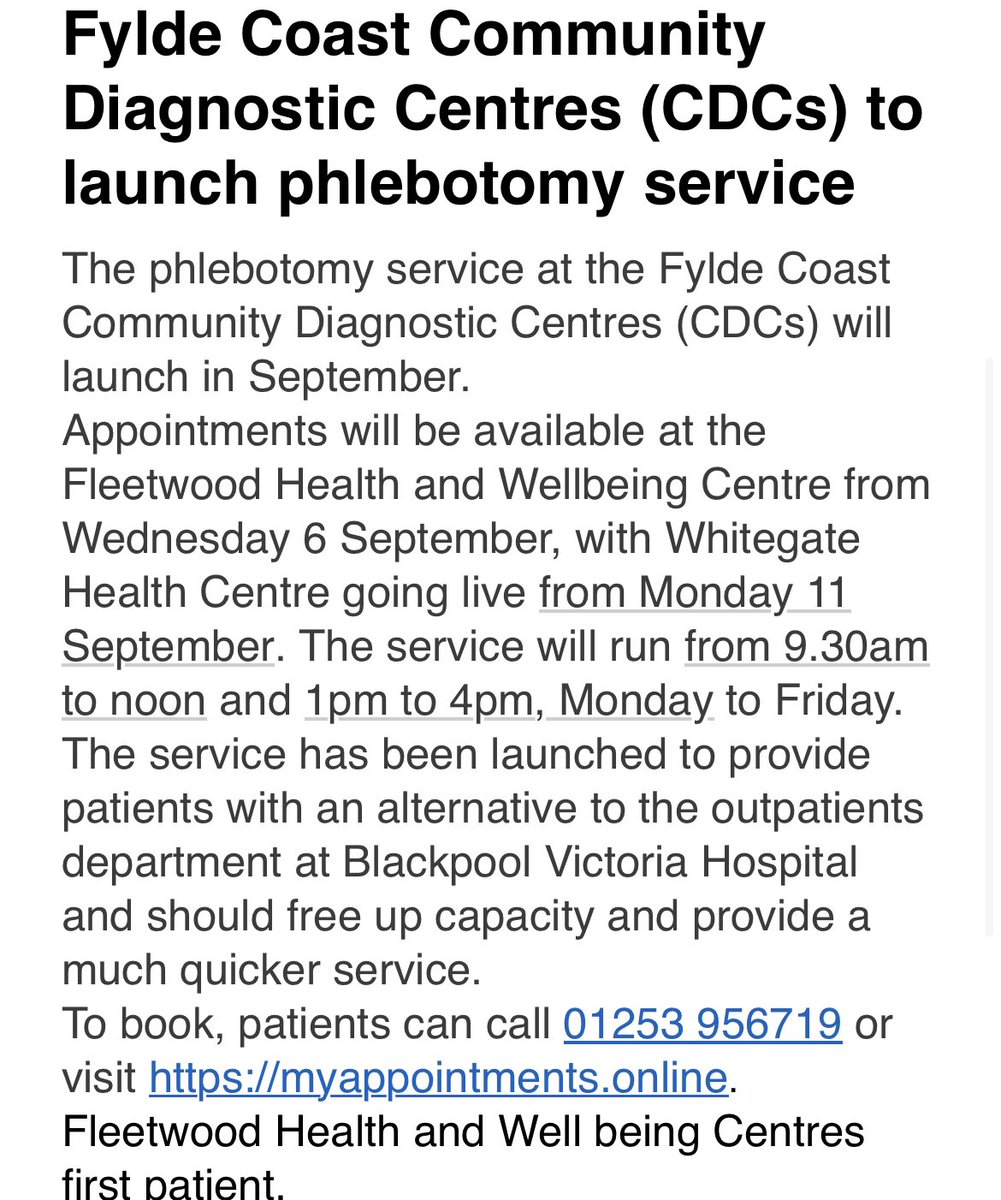 BTHCSS's tweet image. Here is a great new service being offered to ADAS patients - a community phlebotomy service @BlackpoolHosp