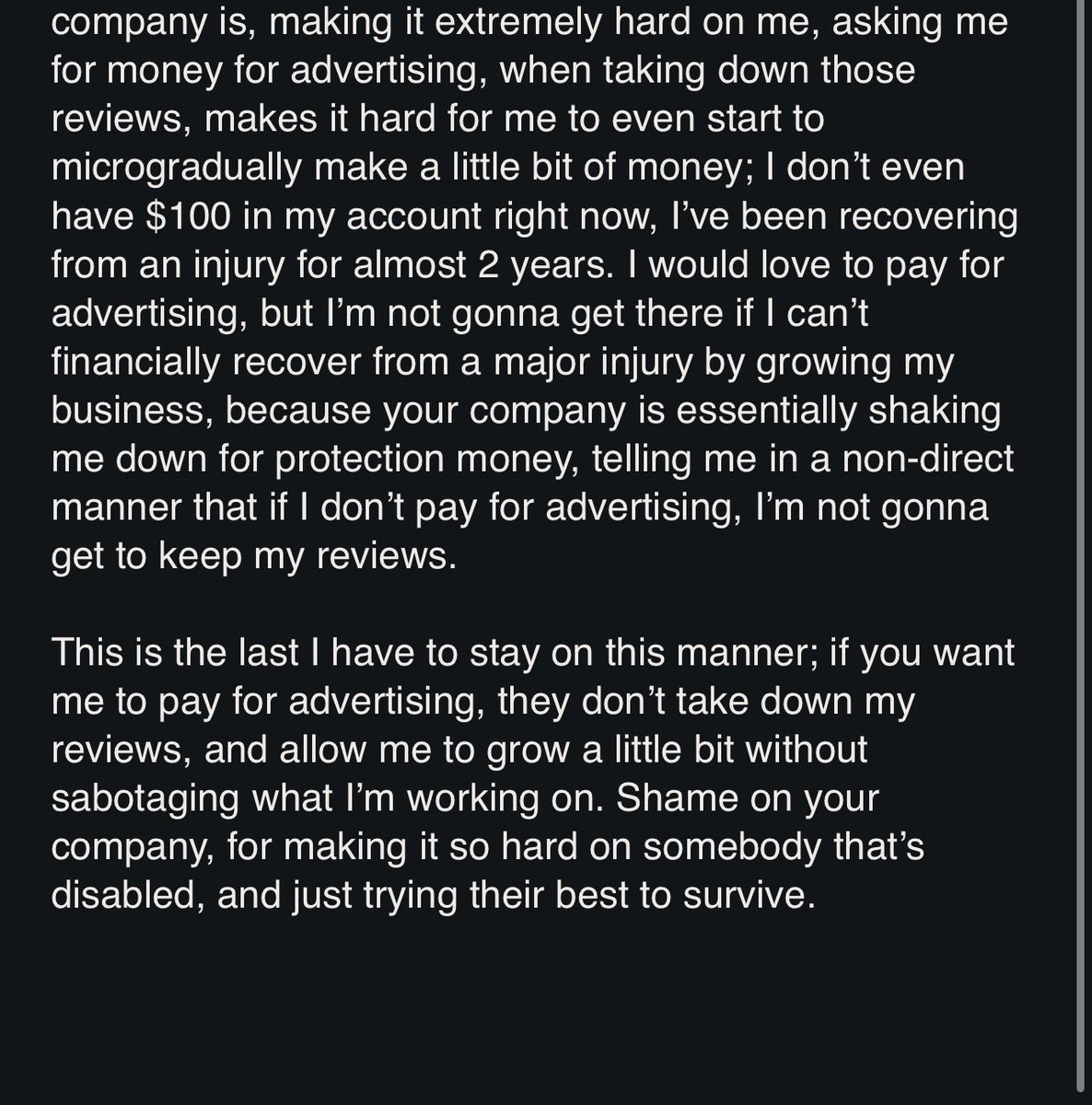 YELP DOES NOT CARE THAT IM SEMI-DISABLED, AND TRYING TO GROW A BUSINESS TO SURVIVE!!!
Been doing tarot readings after suffering an extreme spinal injury…..Yelp removes small business reviews and then indirectly demands advertising fees.  #TarotReading #yelp #Review #Advertising