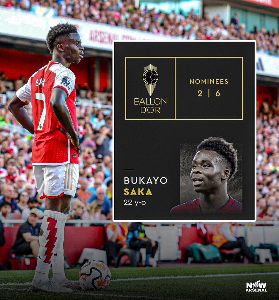 now_arsenaI's tweet image. 🚨BREAKING:

Bukayo Saka has been nominated for the 2023 Ballon d’Or!🏆💫