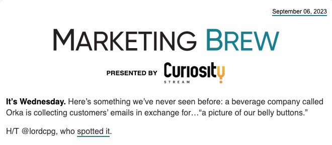 Thank you <a href="/MarketingBrew/">Marketing Brew ☕️</a> for the write up! Yes, we will indeed send you pictures of our belly buttons in exchange for your email🫡✌🏻And no they are not flattering belly buttons!