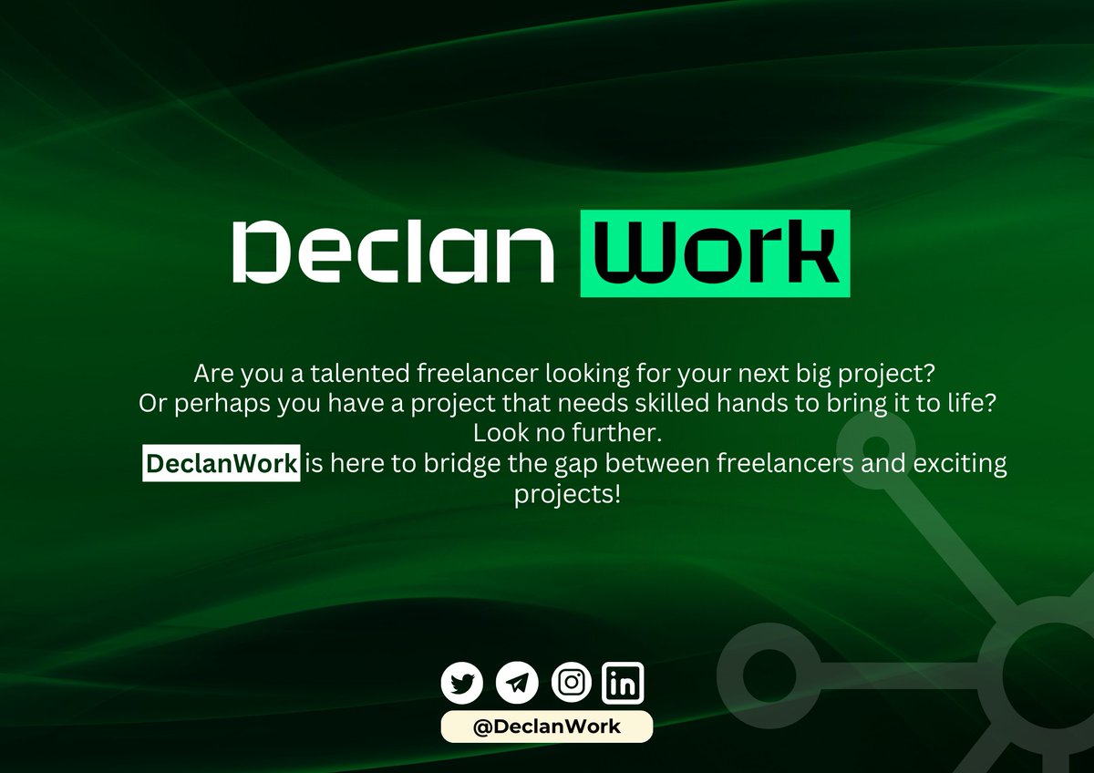GeorgioMike's tweet photo. Unlock Your Freelance Potential with @declanwork  Where Skill Meets Opportunity!!

Are you a talented freelancer seeking to elevate your career? Or perhaps you have valuable projects in need of skilled hands to bring them to life? https://t.co/m1aKLmYT3y