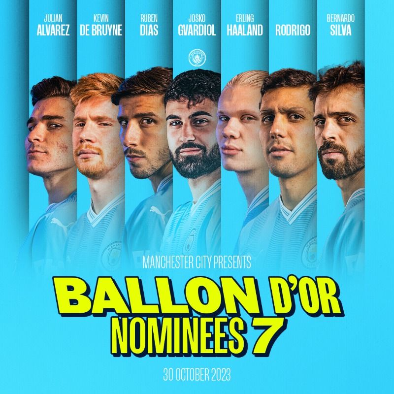 ManCity's tweet photo. 7️⃣ City stars have been nominated for this year's Men's @ballondor! 🙌

Ederson is also nominated for the Yachine Trophy 🧤 

More details ⤵️
