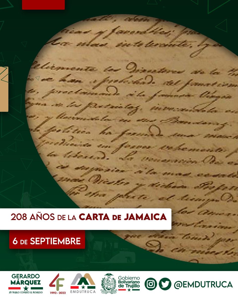 EMDUTRUCA's tweet photo. #6Sep | En esta carta, Bolívar expresó sus pensamientos y visiones sobre la independencia de América Latina. 
Destacó la importancia de la unidad entre las naciones latinoamericanas y abogó por la necesidad de liberarse del yugo colonial español. 

 #EmprendeEnVenezuela https://t.co/T8IfFIgID0