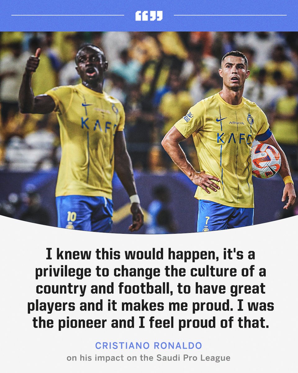 ESPNUK's tweet photo. Cristiano Ronaldo has spoken on his impact on the Saudi Pro League 🗣 https://t.co/T0aKIMh0qC
