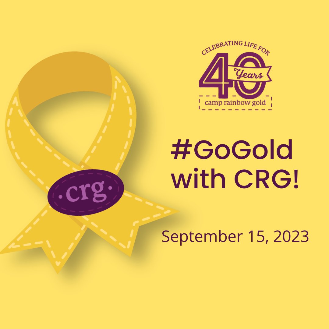 🎗️In honor of Childhood Cancer Awareness Month, we're Going Gold on September 15! Share a photo of you, your friends, and your family in gold/yellow on social media and help us spread awareness. Make sure to tag CRG! 

#camprainbowgold #crg #childhoodcancerawareness #gogold