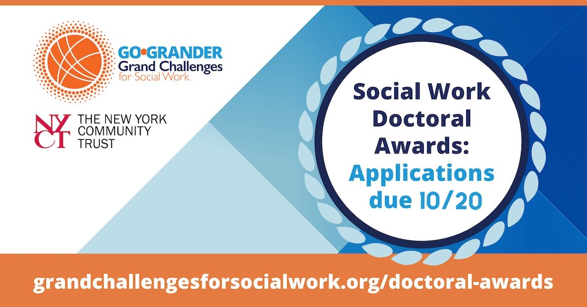 NOW OPEN! GCSW is pleased to announce the call for applications for its 2nd doctoral awards cohort. $3K awards are available to support #socialwork doctoral students whose work addresses 1+ Grand Challenges (generously funded by @NYCommTrust). Learn more: bit.ly/464LRHr