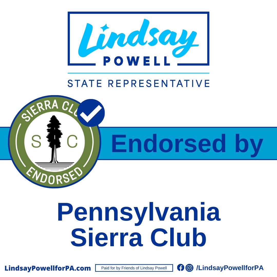 Lindsay Powell (@lindsaypowellpa) on Twitter photo I’m thrilled to have the support of the <a href="/SierraClubPA/">Sierra Club PA</a>, @ConsservationPA, and <a href="/CleanH2OPA/">CleanWaterActionPA</a>. It’s so important that we make decisions now to create a future environment where we can live healthy, thrive, and create the green jobs of the future. I’m thrilled to have the support of the <a href="/SierraClubPA/">Sierra Club PA</a>, @ConsservationPA, and <a href="/CleanH2OPA/">CleanWaterActionPA</a>. It’s so important that we make decisions now to create a future environment where we can live healthy, thrive, and create the green jobs of the future.
