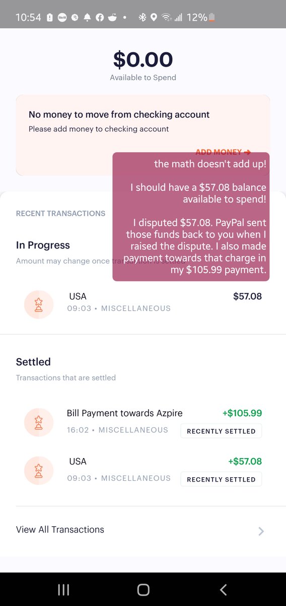tulipsar3better's tweet photo. @zolve_official EXPLAIN YOUR MATH. You've collected a payment towards a disputed amount from two separate sources. Therefore I should have a balance... FYI consumers, provisional credits are not actually provisional credits. https://t.co/oe6Ius6dxV