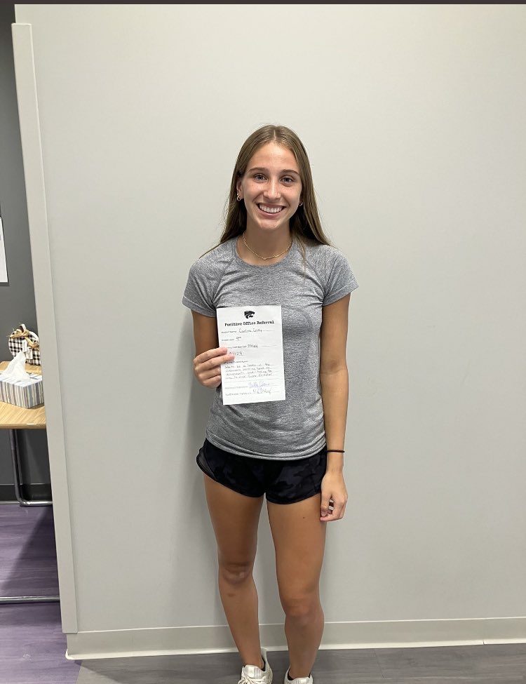 Congrats to Caroline for her Positive Office Referral from Mrs. Meloy! Caroline is a leader in her classroom and works hard on all her assignments! Way to go Caroline!